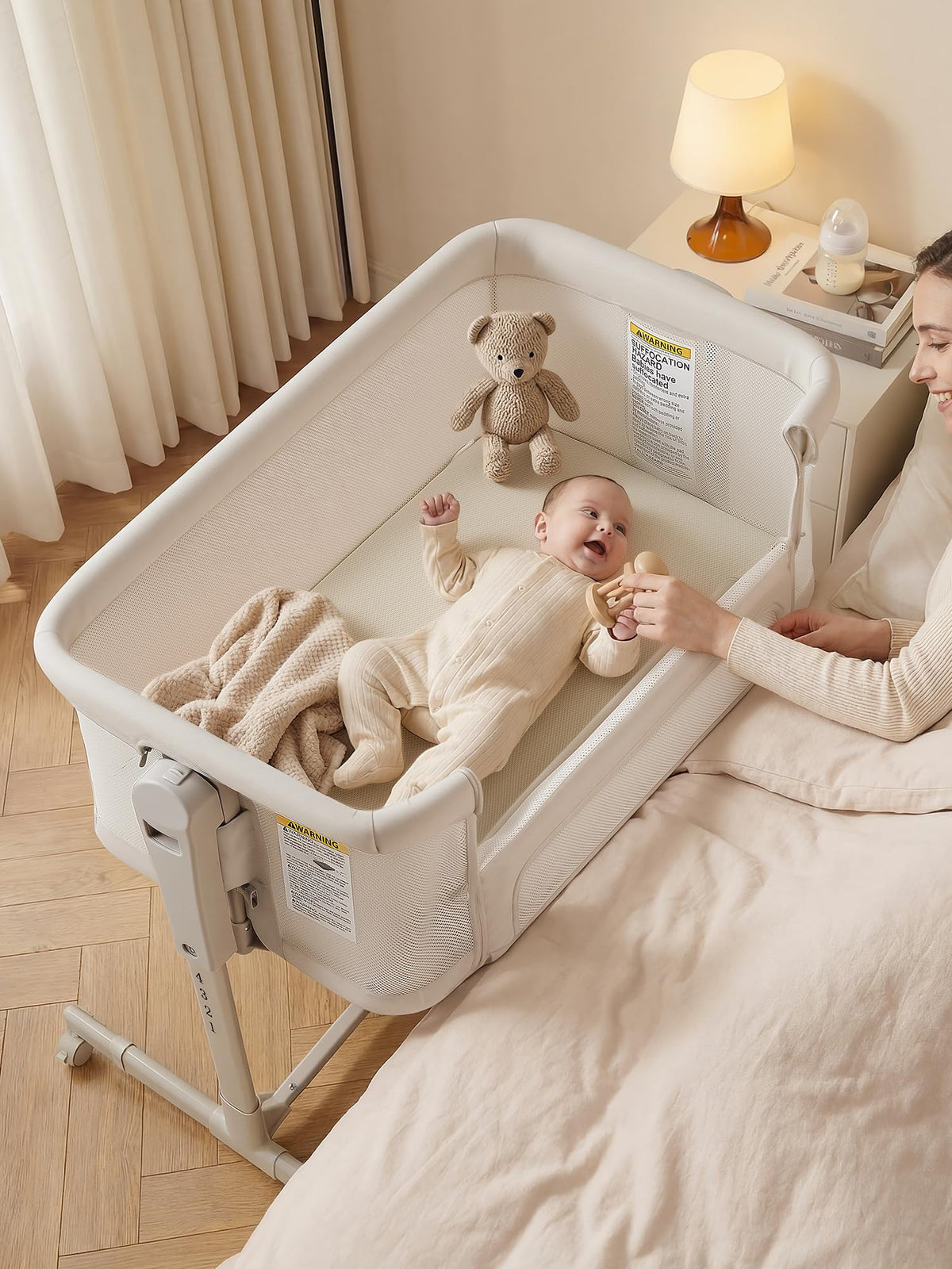 ONTHEWEI bassinet anti-wobble frame for stable bedside care.