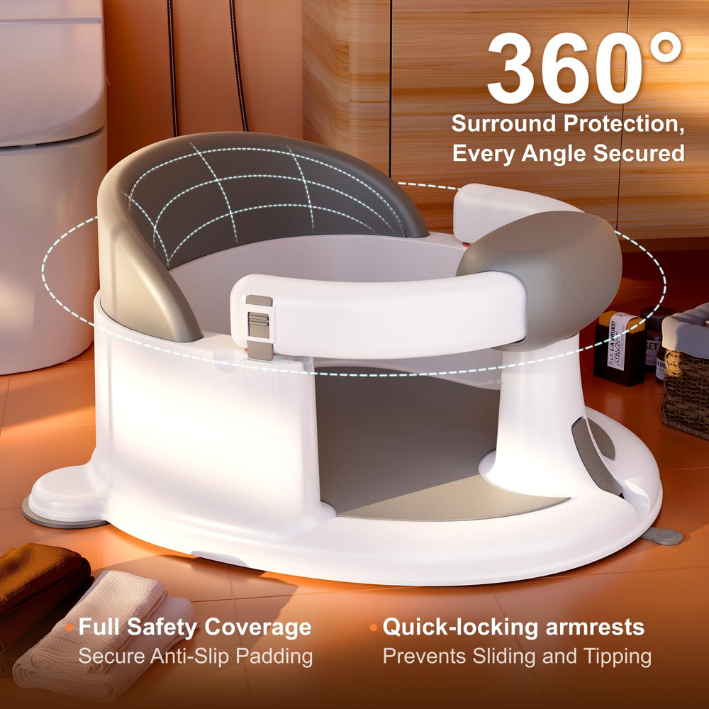 ONTHEWEI infant bath seat uses three suction cups to prevent sliding.