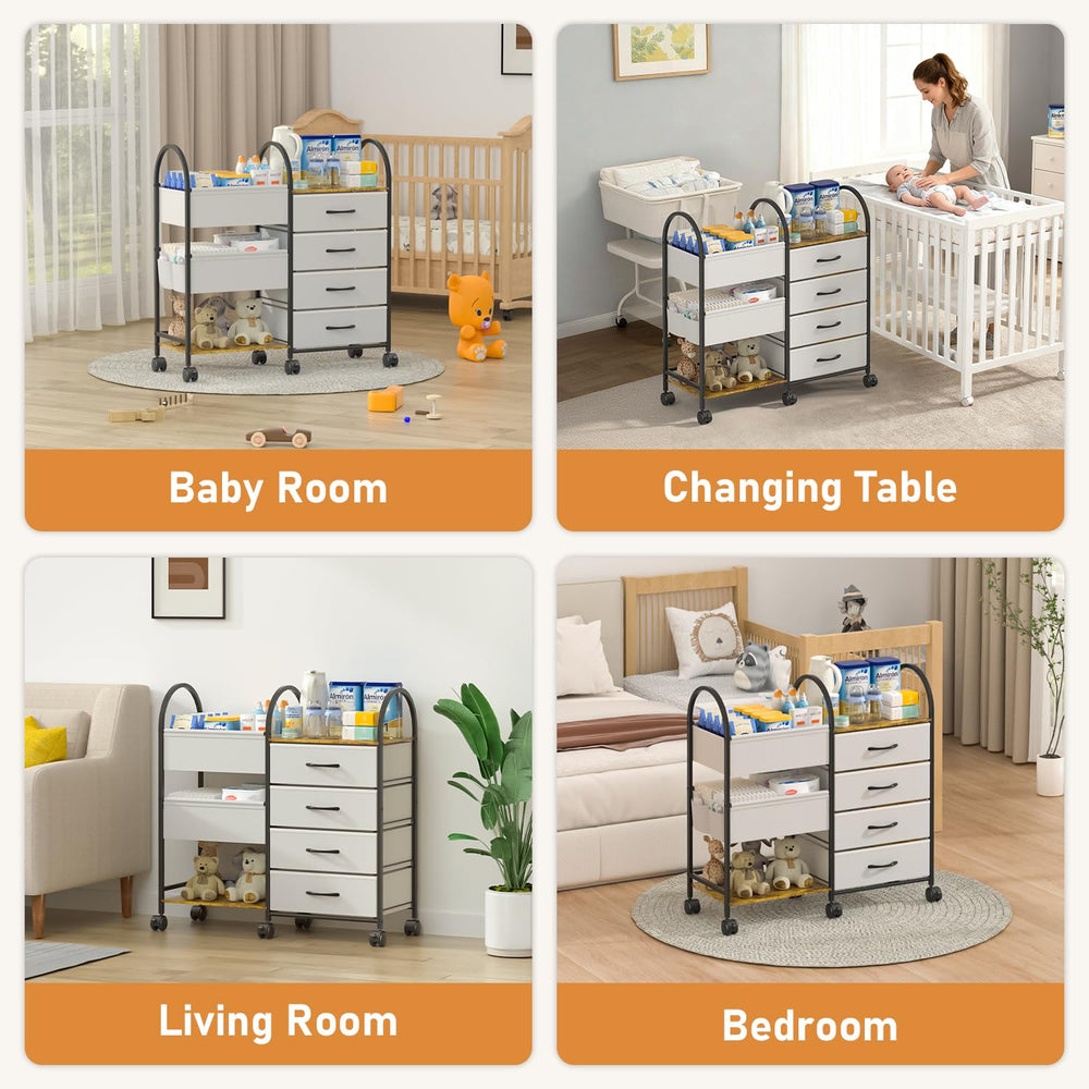 ONWAYHOME diaper cart in use keeps diapers and wipes within reach during changes