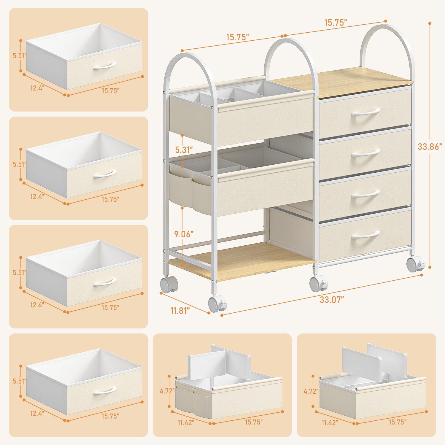 ONWAYHOME six 360° wheels with two locks for smooth movement and secure stops.