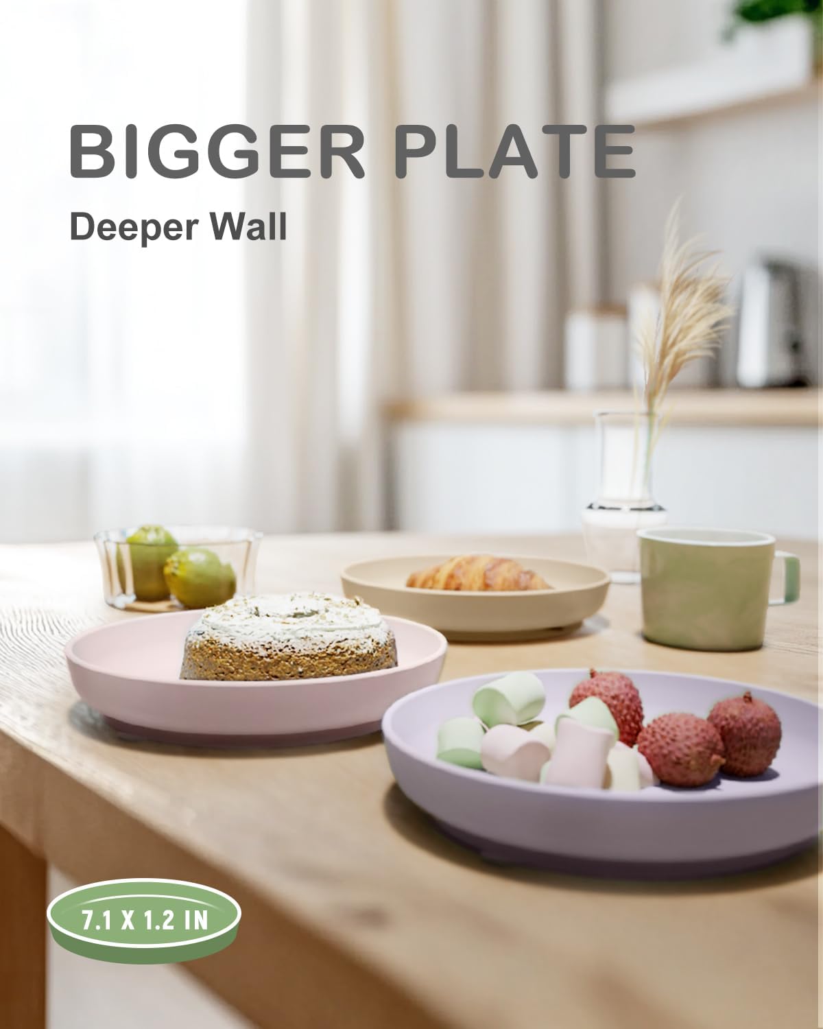 Onyucean deep-design 7.1-inch toddler plate holding more food