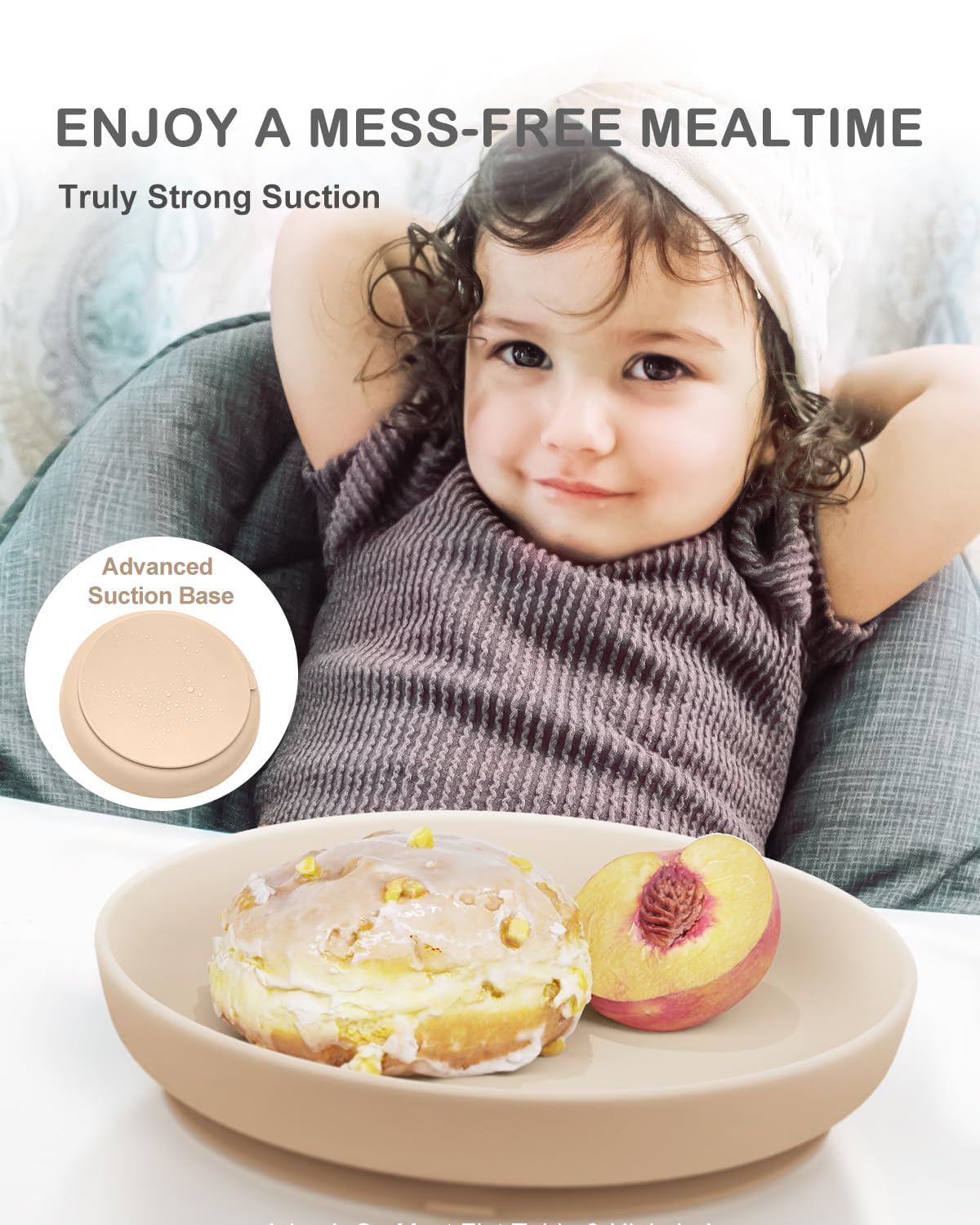 Onyucean suction plate secured on high chair tray during meal