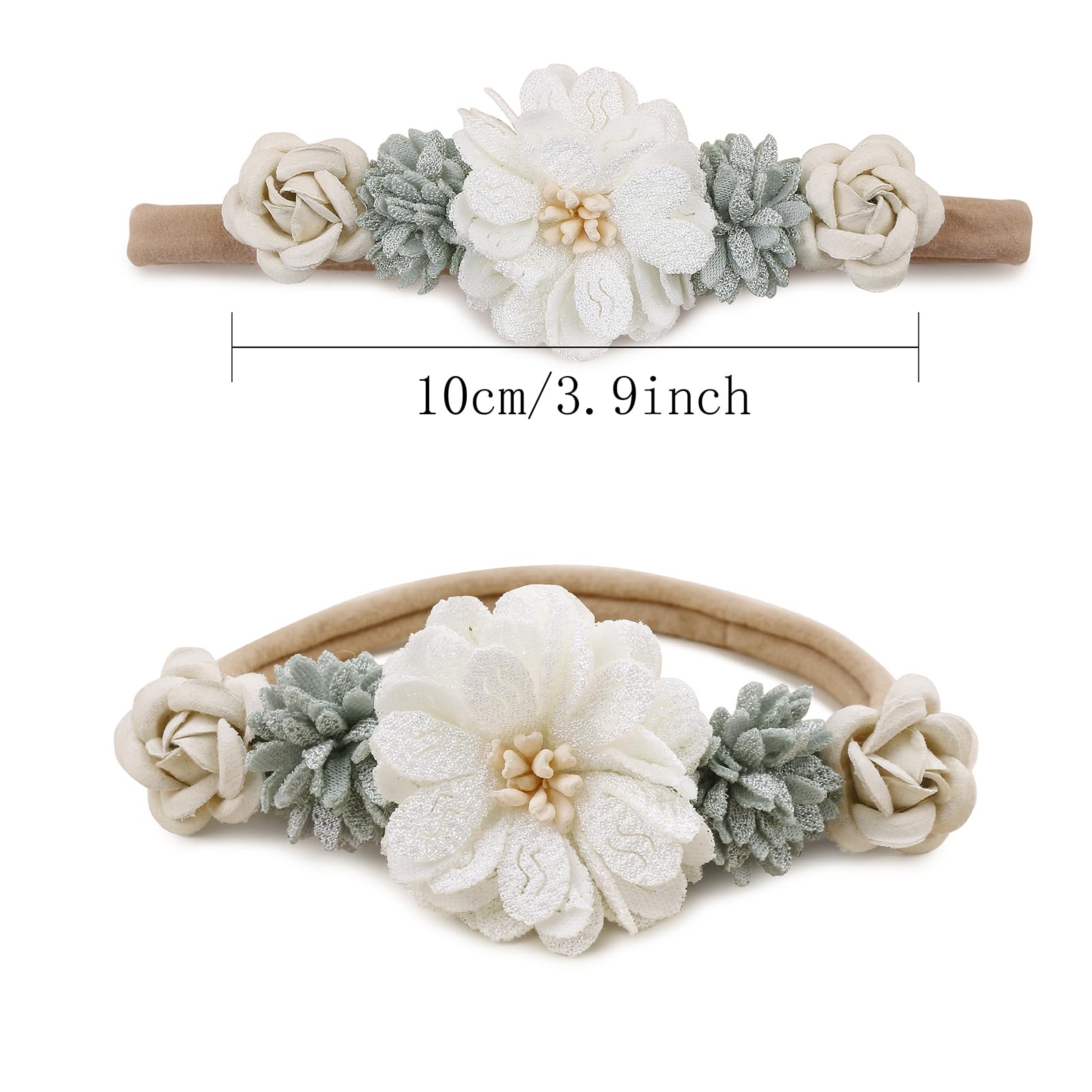 OOSAKU newborn headbands close-up highlighting soft nylon stretch and gentle feel.
