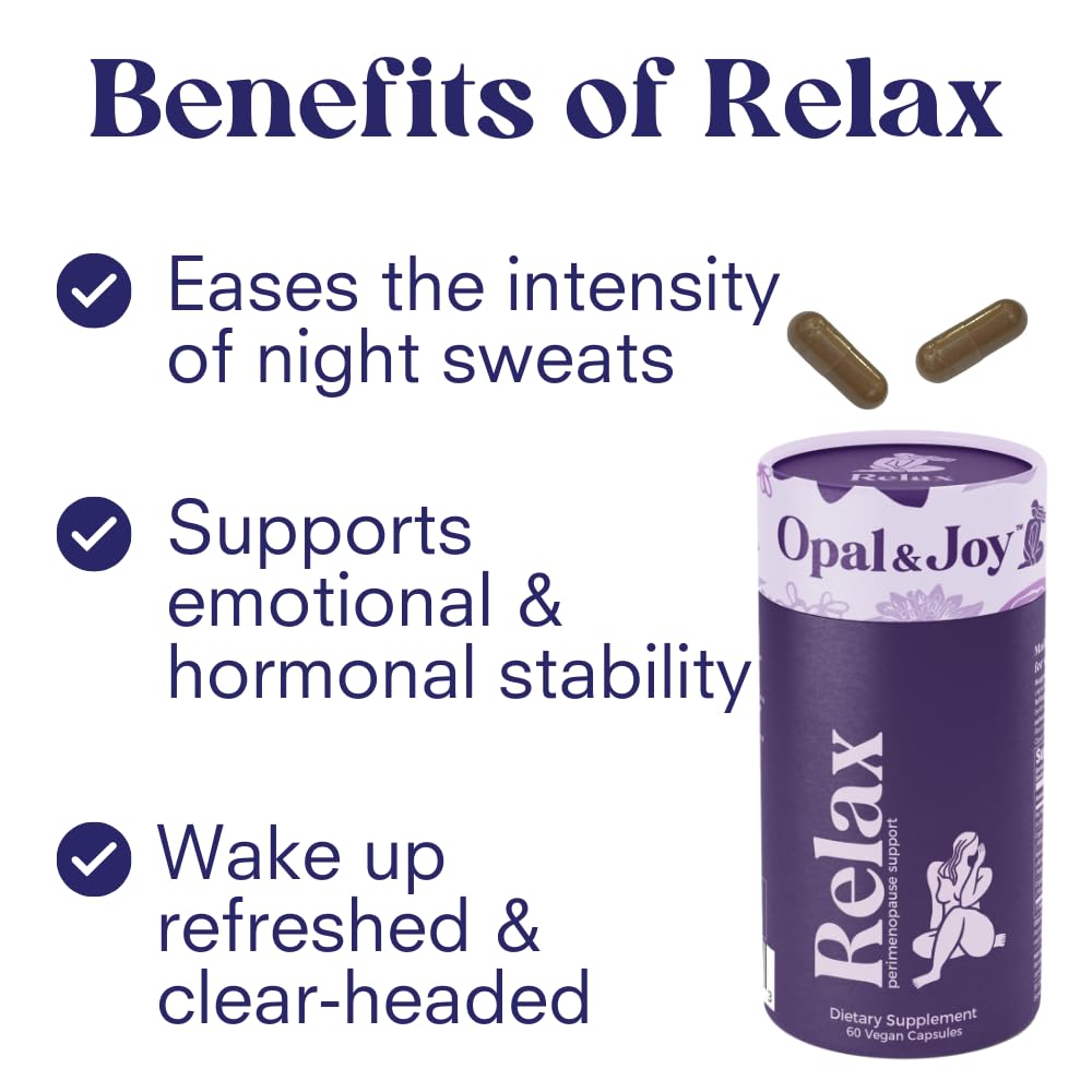 Opal & Joy Relax ingredients close-up featuring adaptogens for balance.