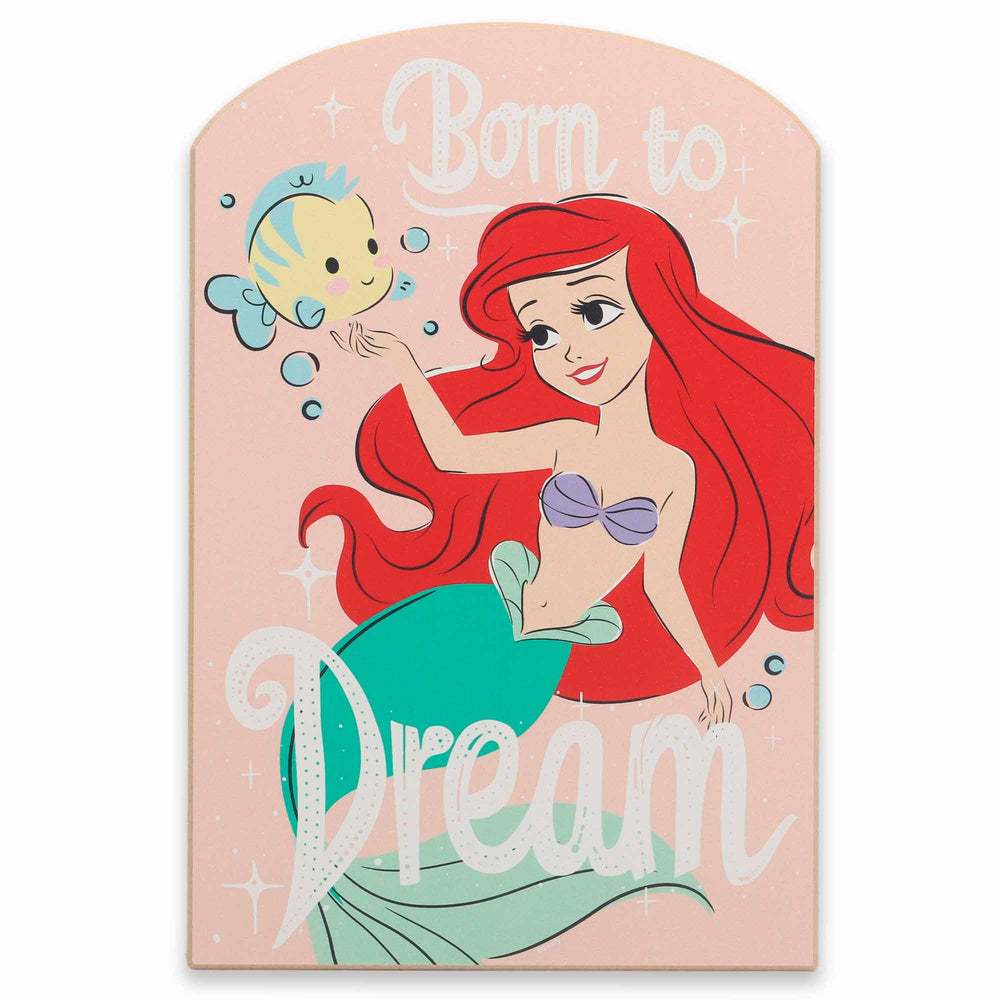 Open Road Brands Ariel Born to Dream sign with pink backdrop enhances a toddler's room