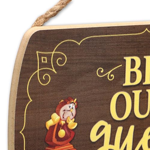 Open Road Brands Be Our Guest wood sign highlights a Disney moment with character illustrations.