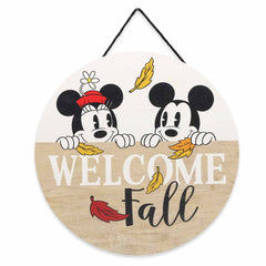 Open Road Brands Disney Mickey and Minnie Welcome Fall round sign for cozy seasonal greetings