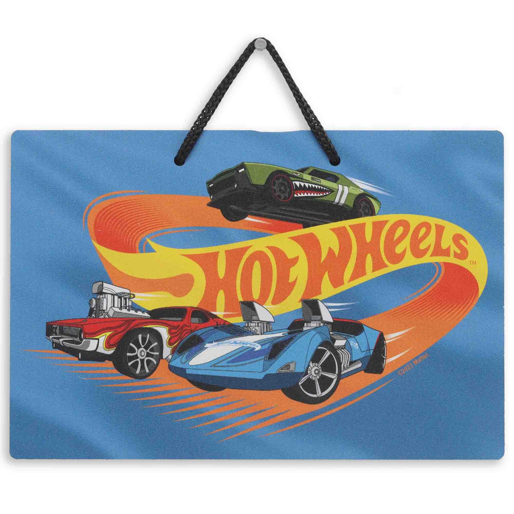 Open Road Brands Hot Wheels action race track sign adds retro flair to kid's room decor