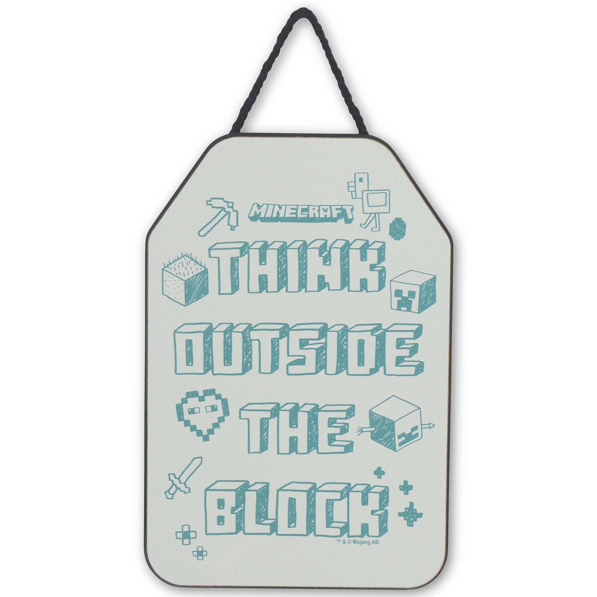 Open Road Brands Minecraft think outside the block wall decor adds playful bedroom ambience.