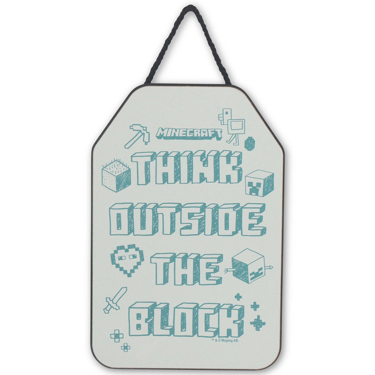 Open Road Brands Minecraft think outside the block wall decor adds playful bedroom ambience.