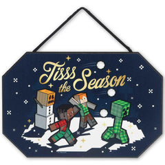 Open Road Brands Minecraft Tis the Season sign front view, ready for quick festive hanging.