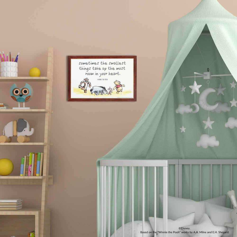 Open Road Brands Pooh playroom sign creates a warm focal point on a wall