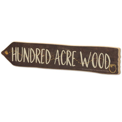 Open Road Brands Winnie the Pooh Hundred Acre Wood sign arrow close up showing aged charm.
