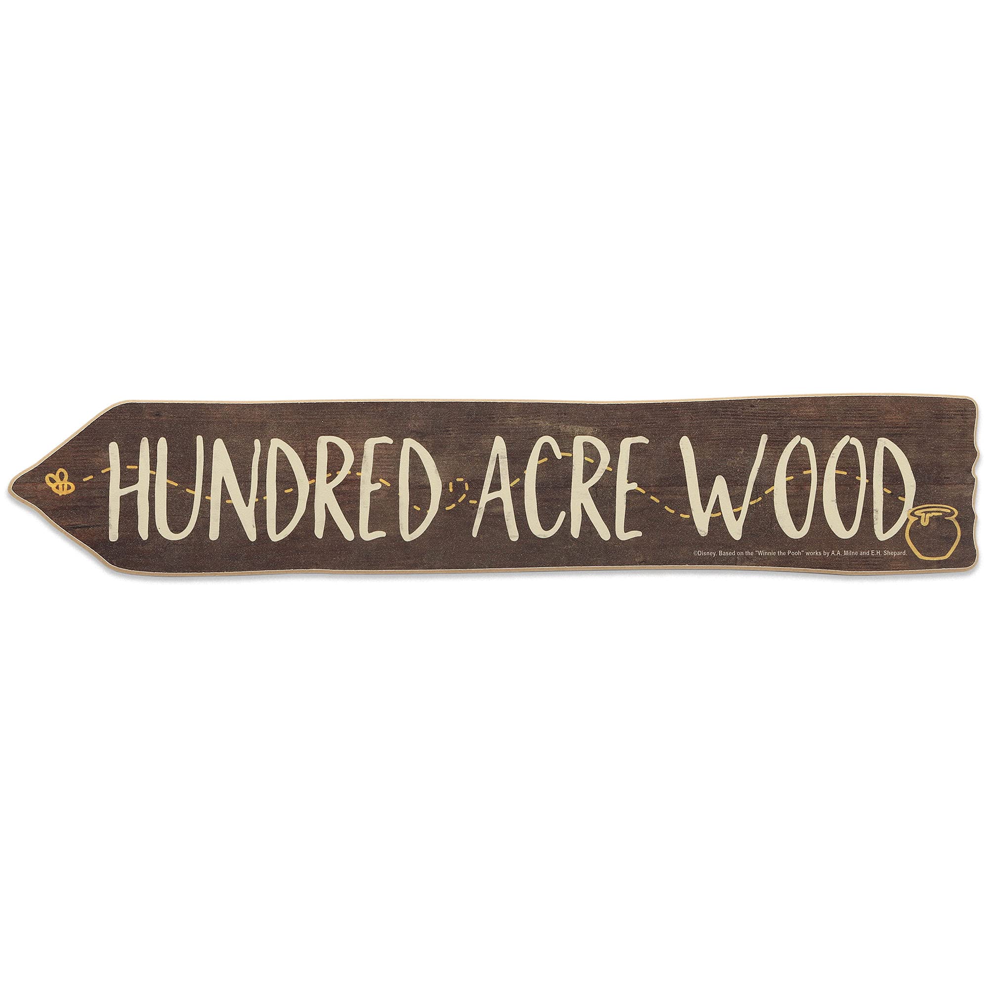 Open Road Brands Pooh arrow wall decor woodgrain finish for playful nursery ambiance.