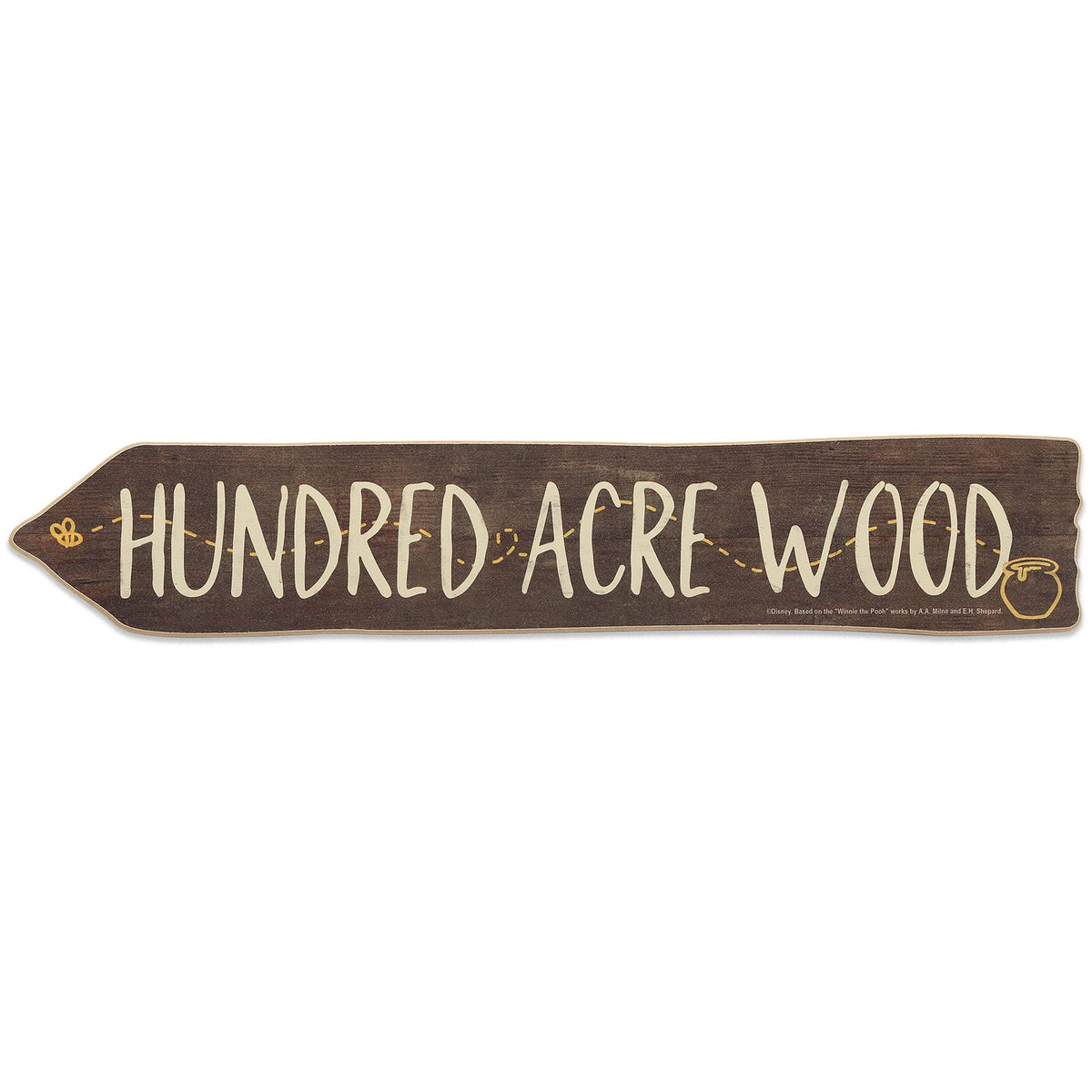 Open Road Brands Pooh arrow wall decor woodgrain finish for playful nursery ambiance.