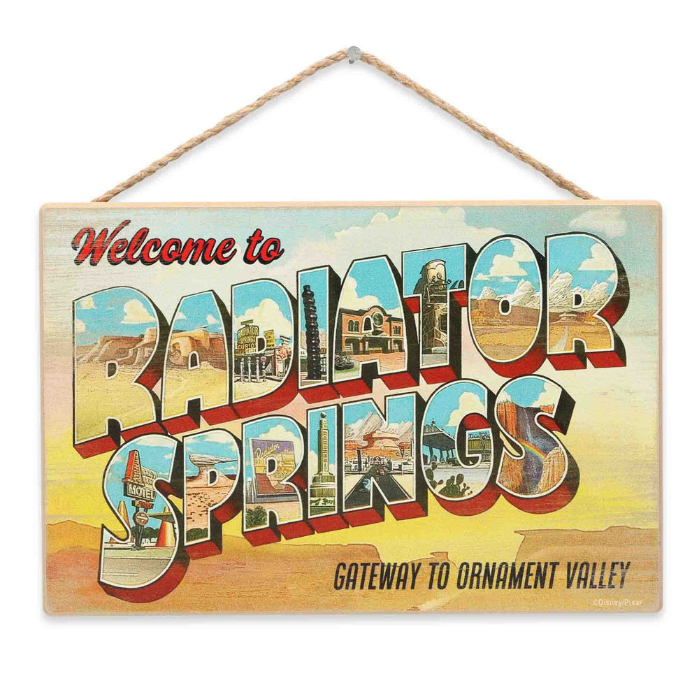 Open Road Brands Radiator Springs sign wood wall decor with rope hanger for easy kids' room display
