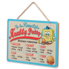 SpongeBob Krabby Patty sign close up shows Krabby Patty text for themed fun