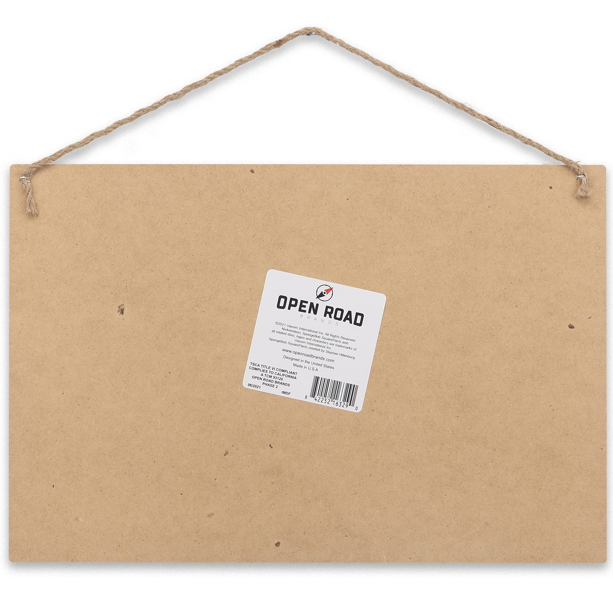 Open Road Brands SpongeBob sign made of MDF with rope for easy hanging