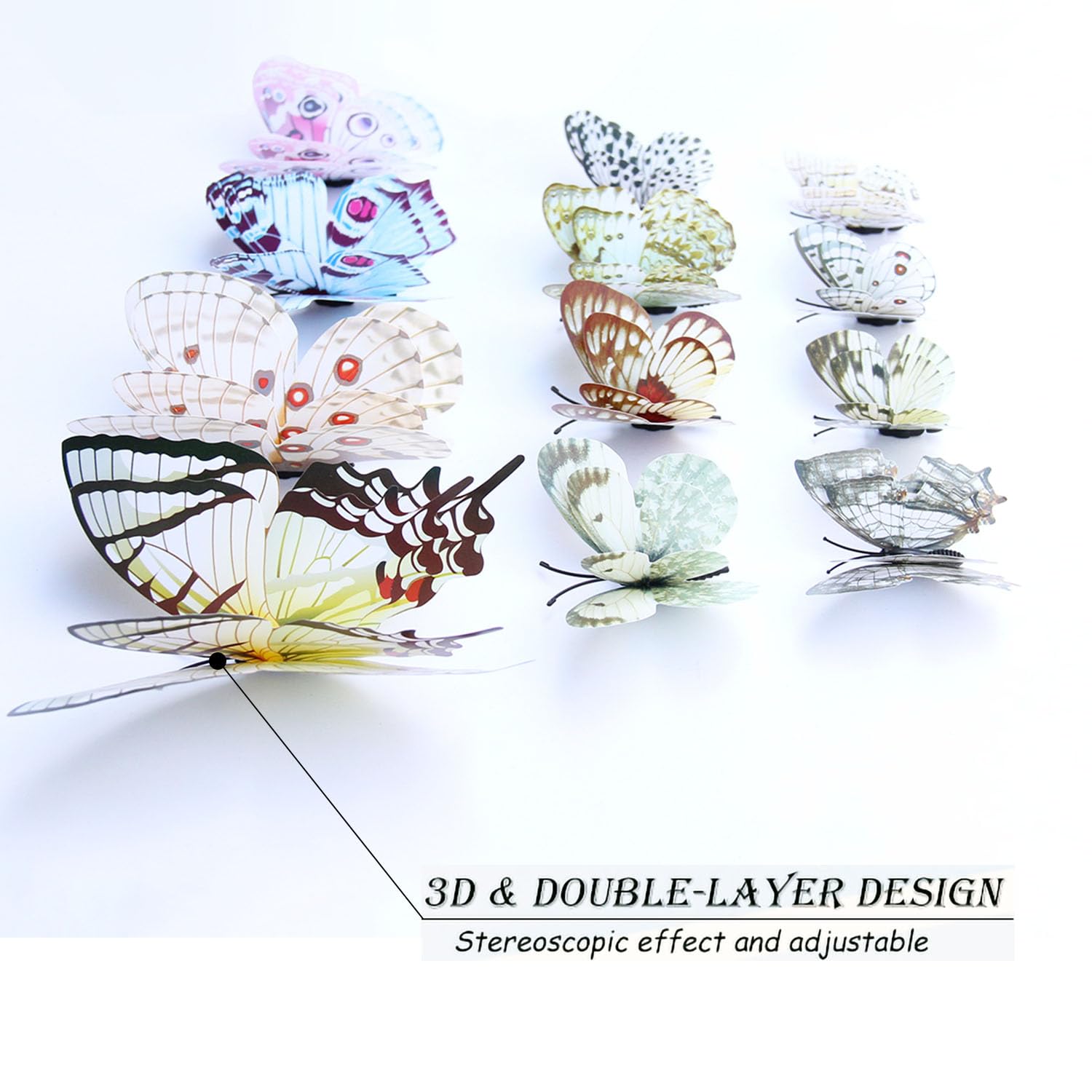 Opseam butterfly decor uses double-sided glue dots for secure, wall-safe adhesion.