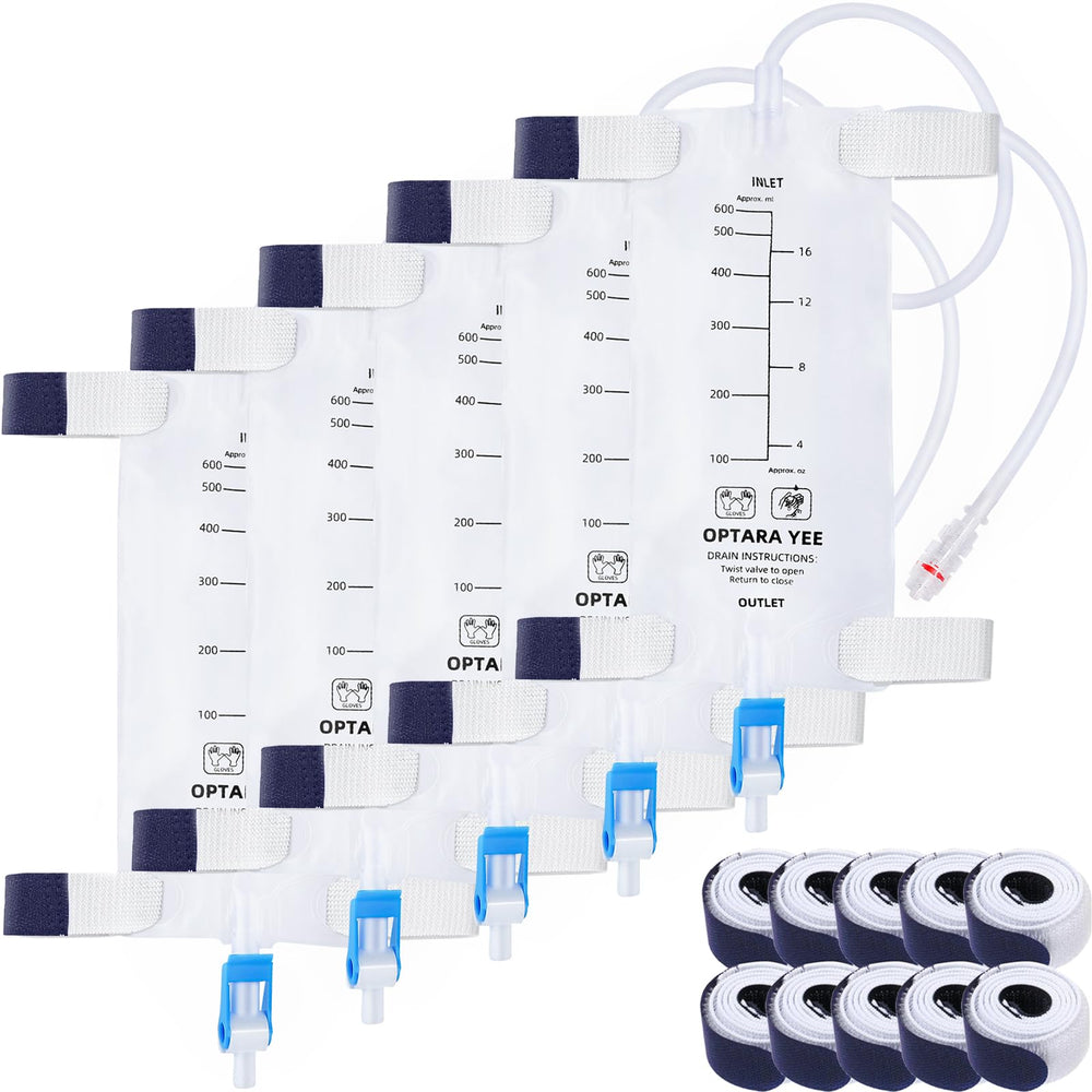 Opstra Yee nephrostomy bag showing 600 ml capacity with clear markings for easy monitoring