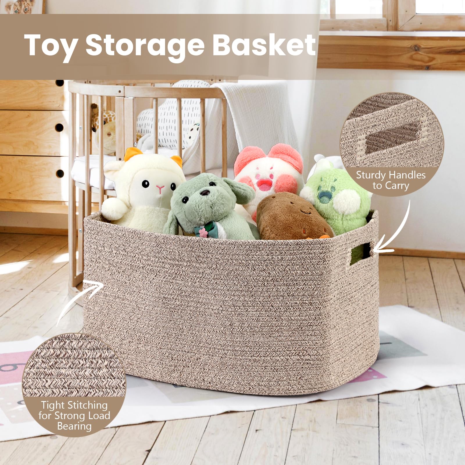 Optish 75L blanket basket storing dog toys highlights pet-friendly material
