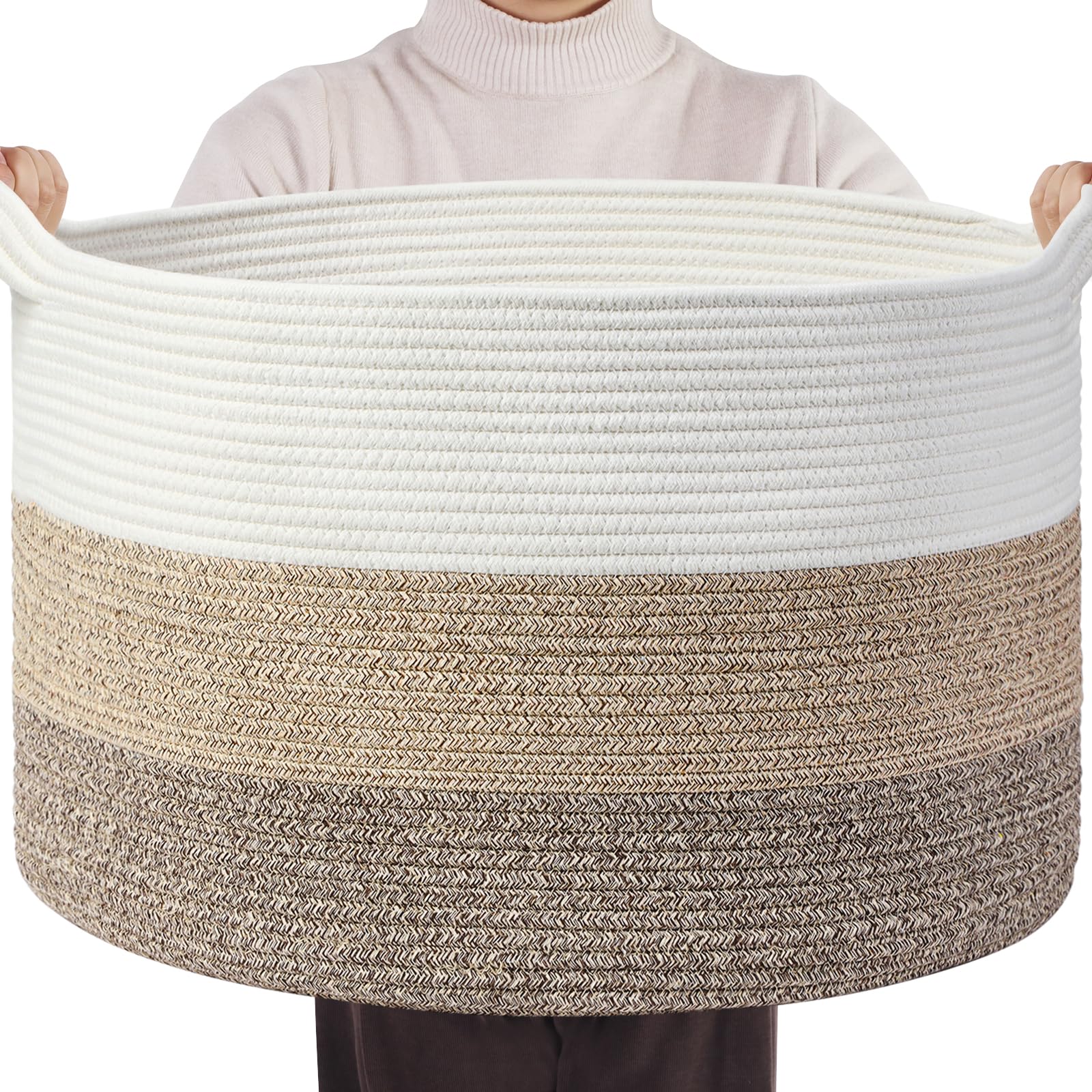 Optish Blanket Basket 20x13 front view for large storage of blankets and toys.