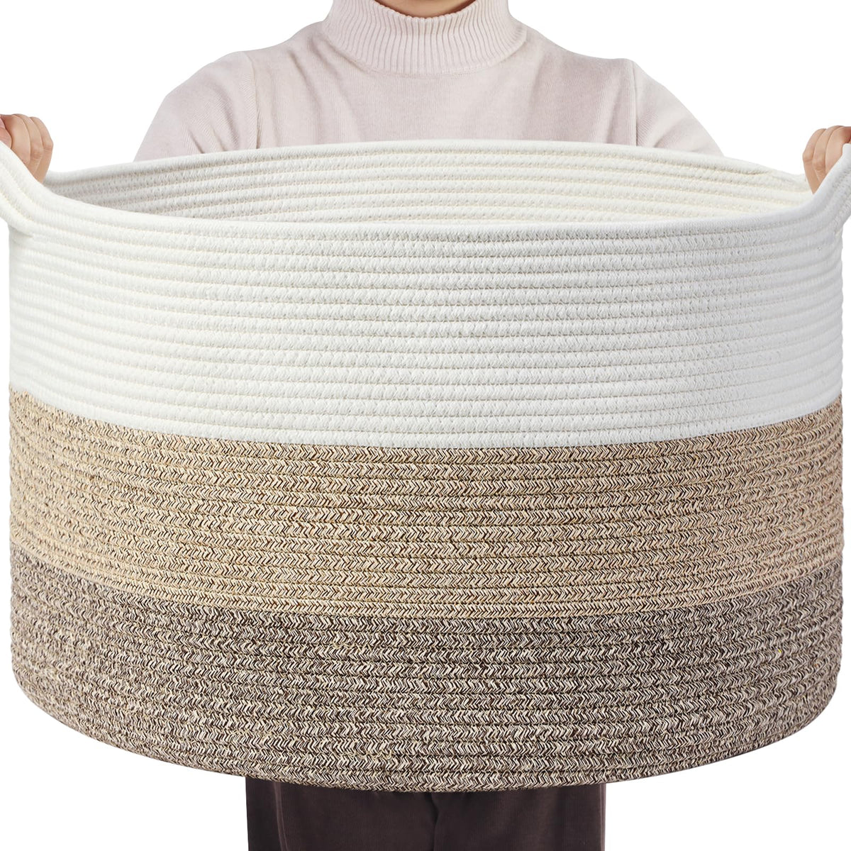 Optish Blanket Basket 20x13 front view for large storage of blankets and toys.