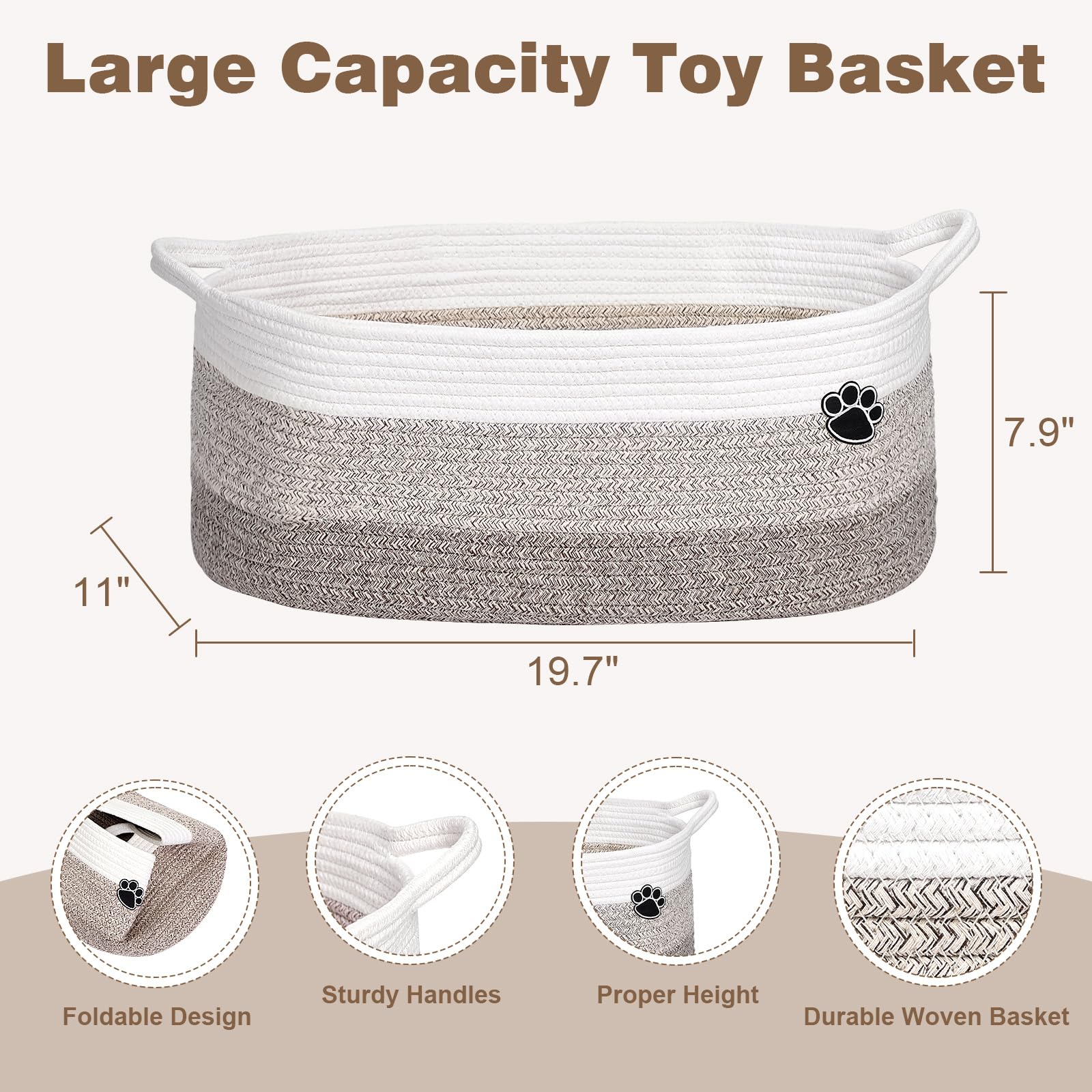 Optish dog toy basket side view showing large 30L storage capacity.