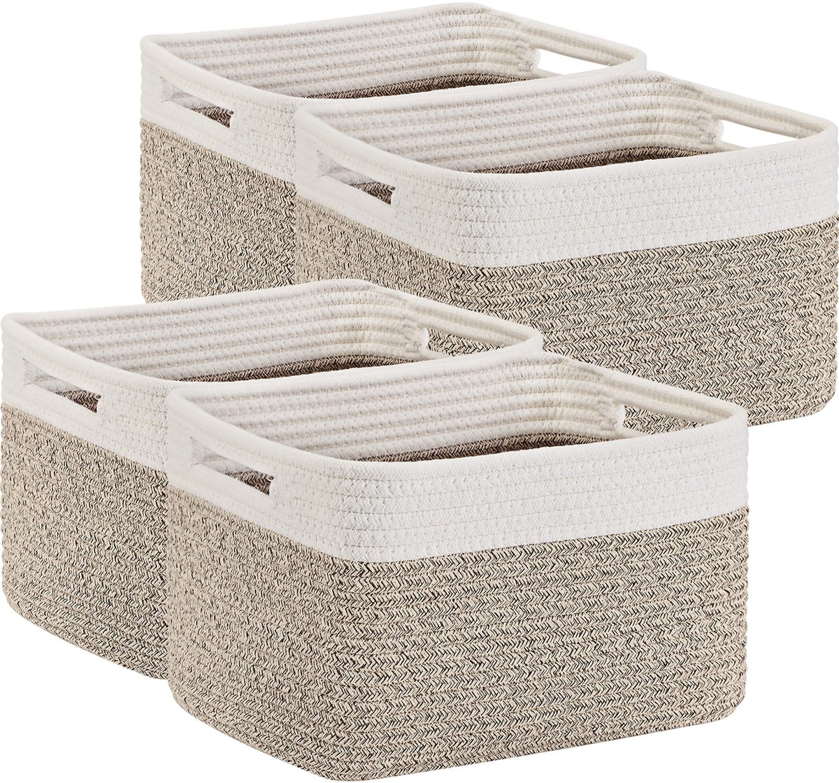 Optish woven basket in white and brown with sturdy handles for tidy shelves.