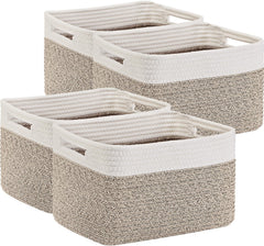 Optish woven basket in white and brown with sturdy handles for tidy shelves.