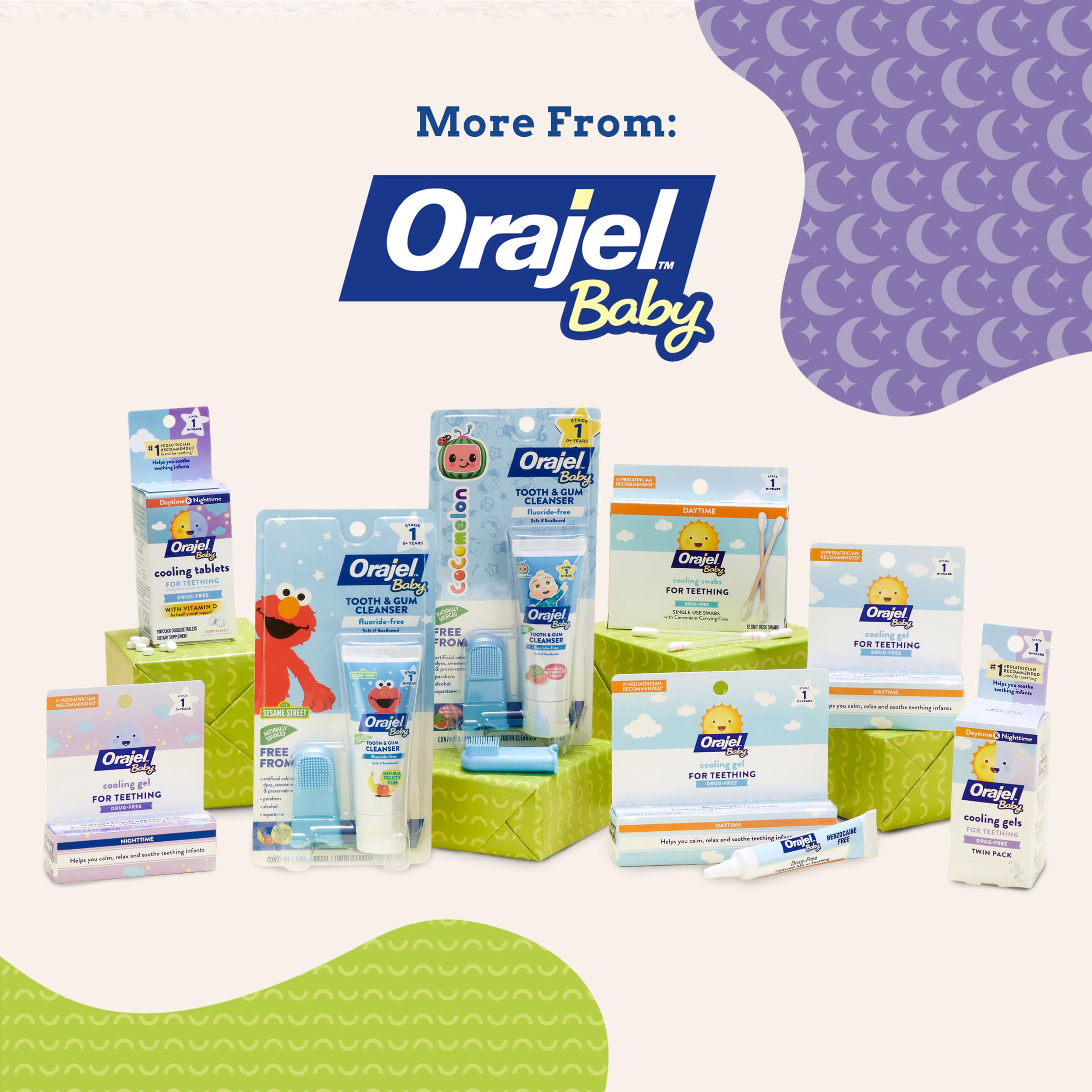 Orajel Baby Nighttime Cooling Gel drug-free formula avoids benzocaine.