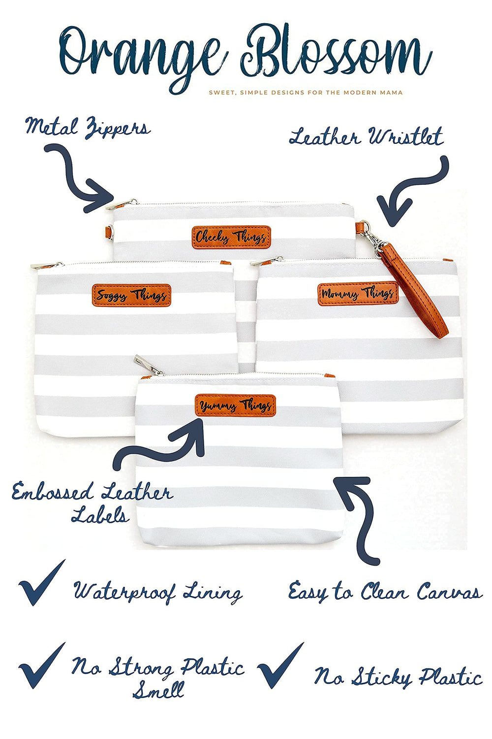 Orange Blossom washable inner lining contains spills during daily outings
