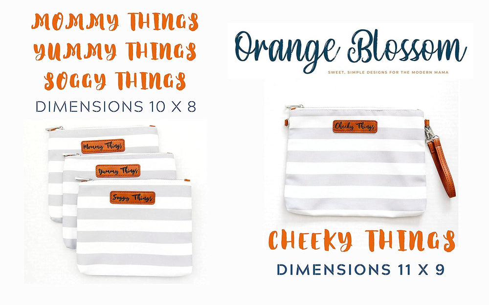 Orange Blossom leather wristlet strap on the Cheeky Things pouch for grab-and-go