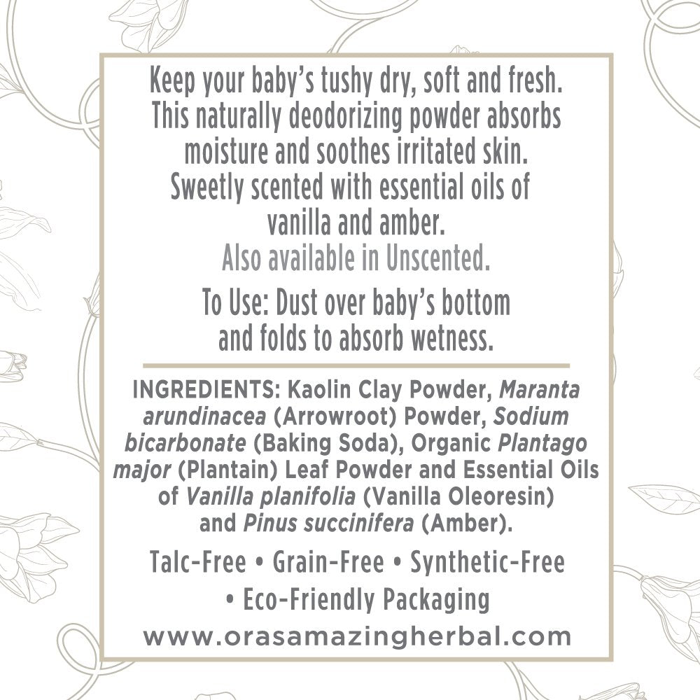 Applying Ora's Amazing Herbal Baby Powder to a tender diaper area.