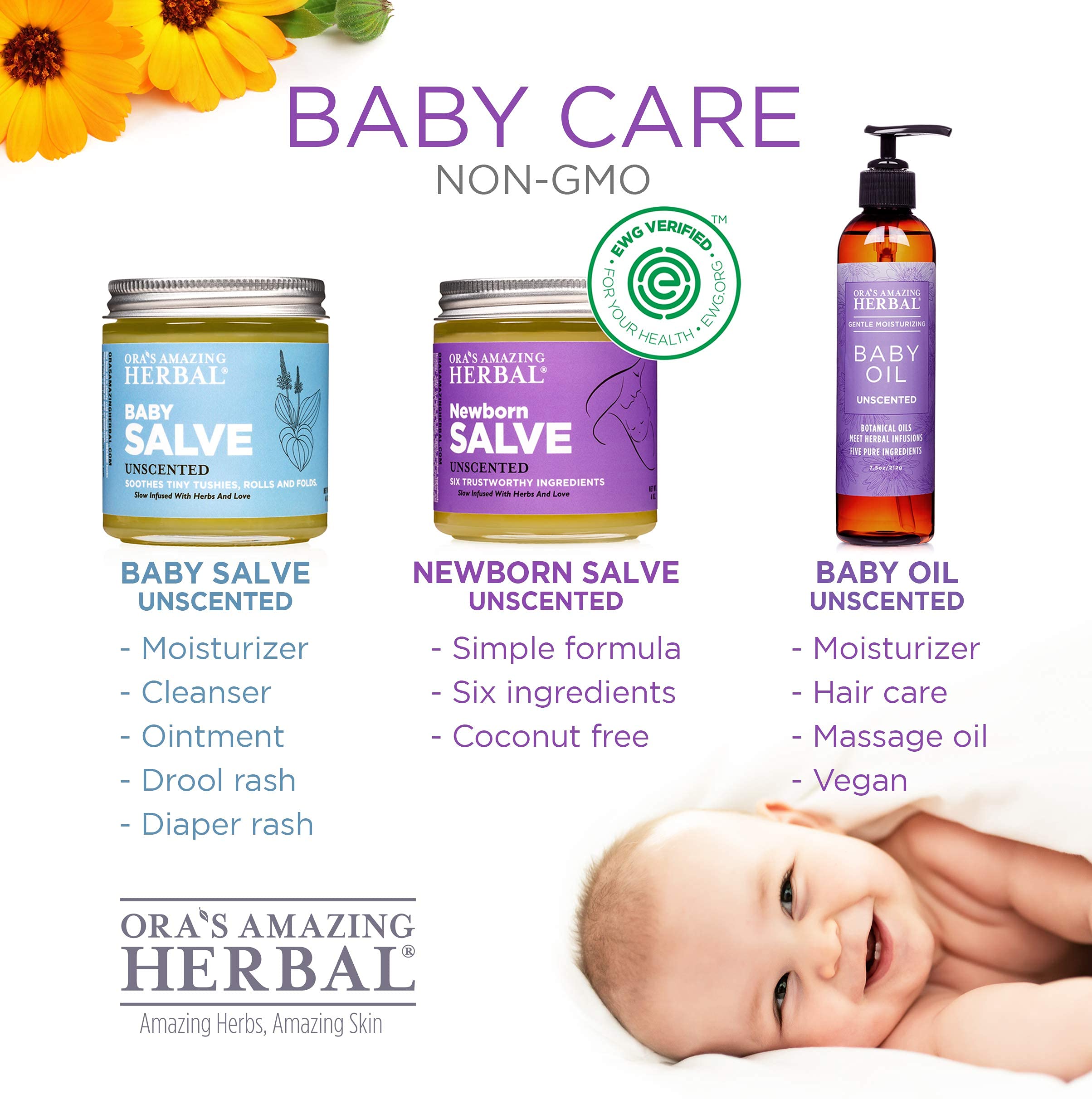 Ora's Amazing Herbal Calendula Baby Oil after-bath moisture and shine