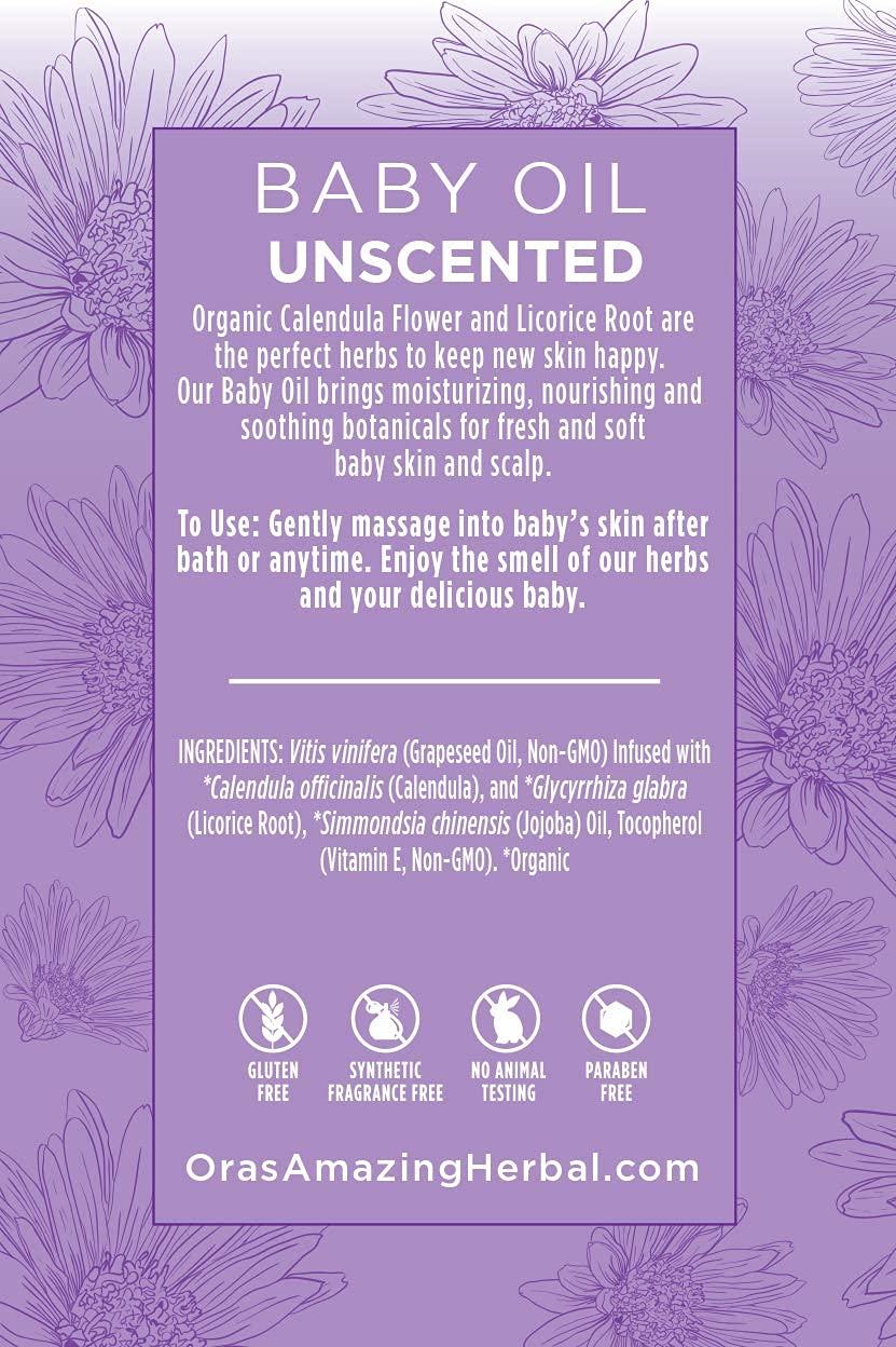 Ora's Amazing Herbal Calendula Baby Oil during infant massage for skin nourishment