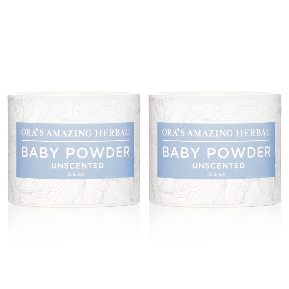 Ora's Amazing Herbal talc-free baby powder travel pack front view for on-the-go moisture control