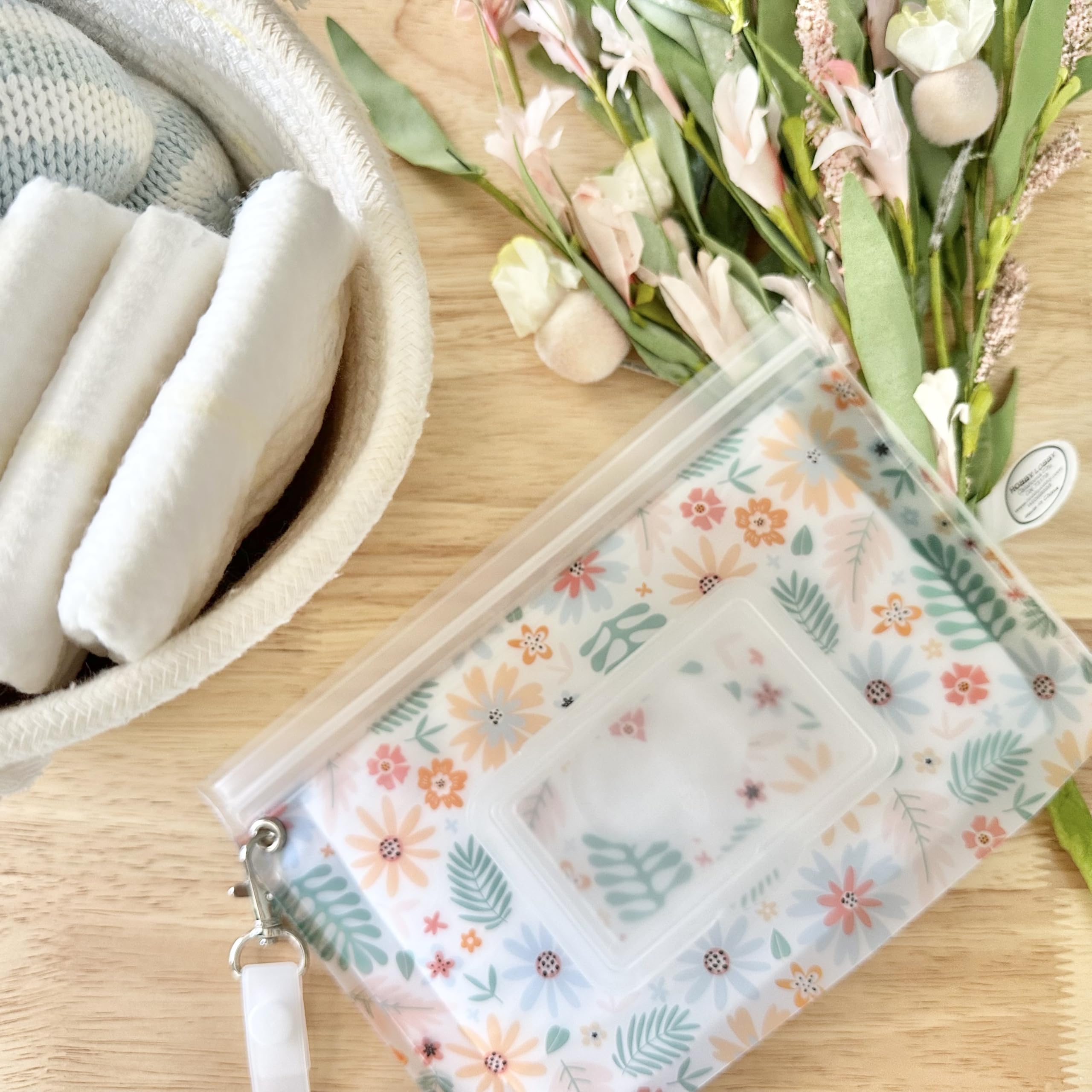 Orchid Hearts floral-love design adds style to everyday baby care.