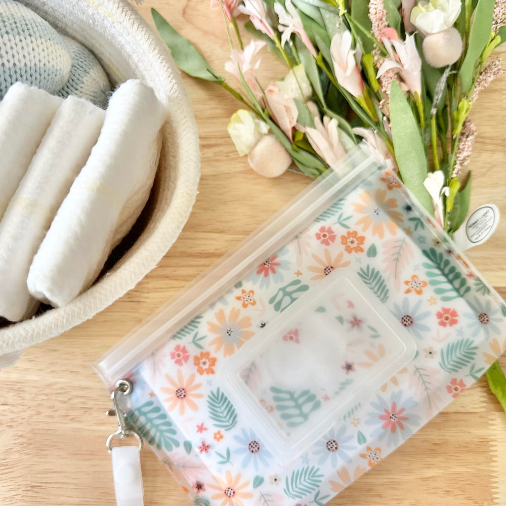 Orchid Hearts floral-love design adds style to everyday baby care.
