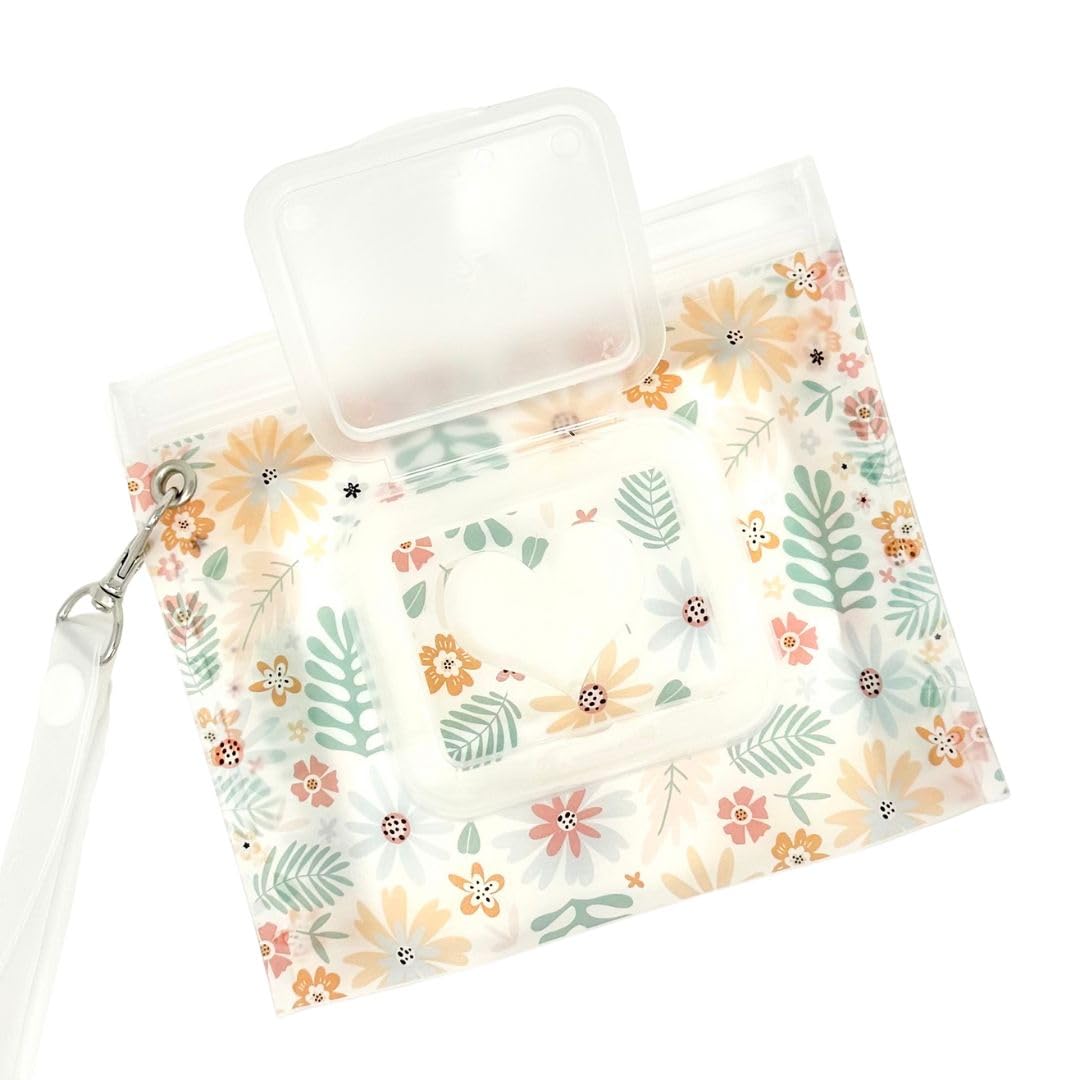Orchid Hearts mini wipes dispenser compact for on-the-go diaper bags.