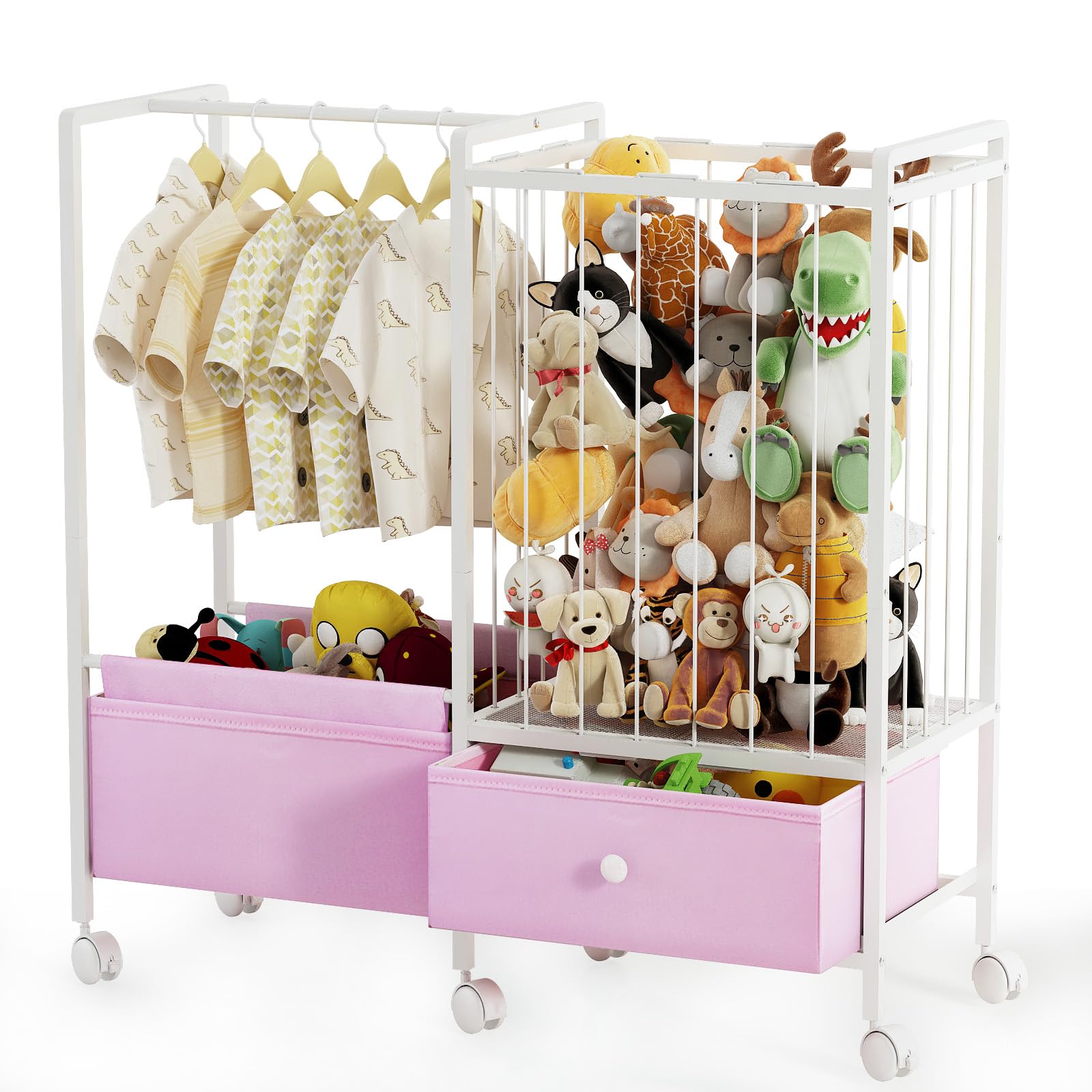 Orekemo 3in1 rack with storage box organizes plush toys and clothes.
