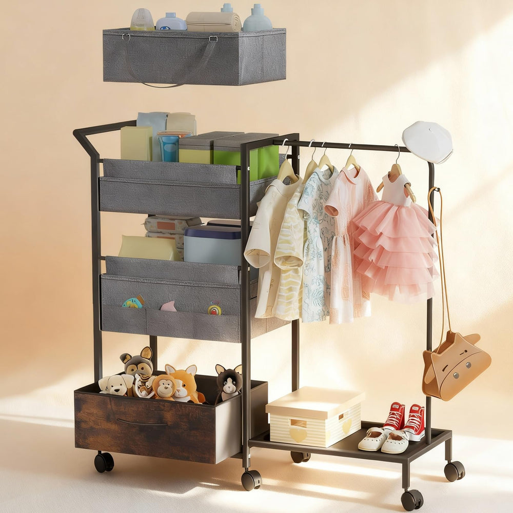 Orekemo diaper caddy on a 3-tier rolling cart with dividers for organized nursery storage and easy access.