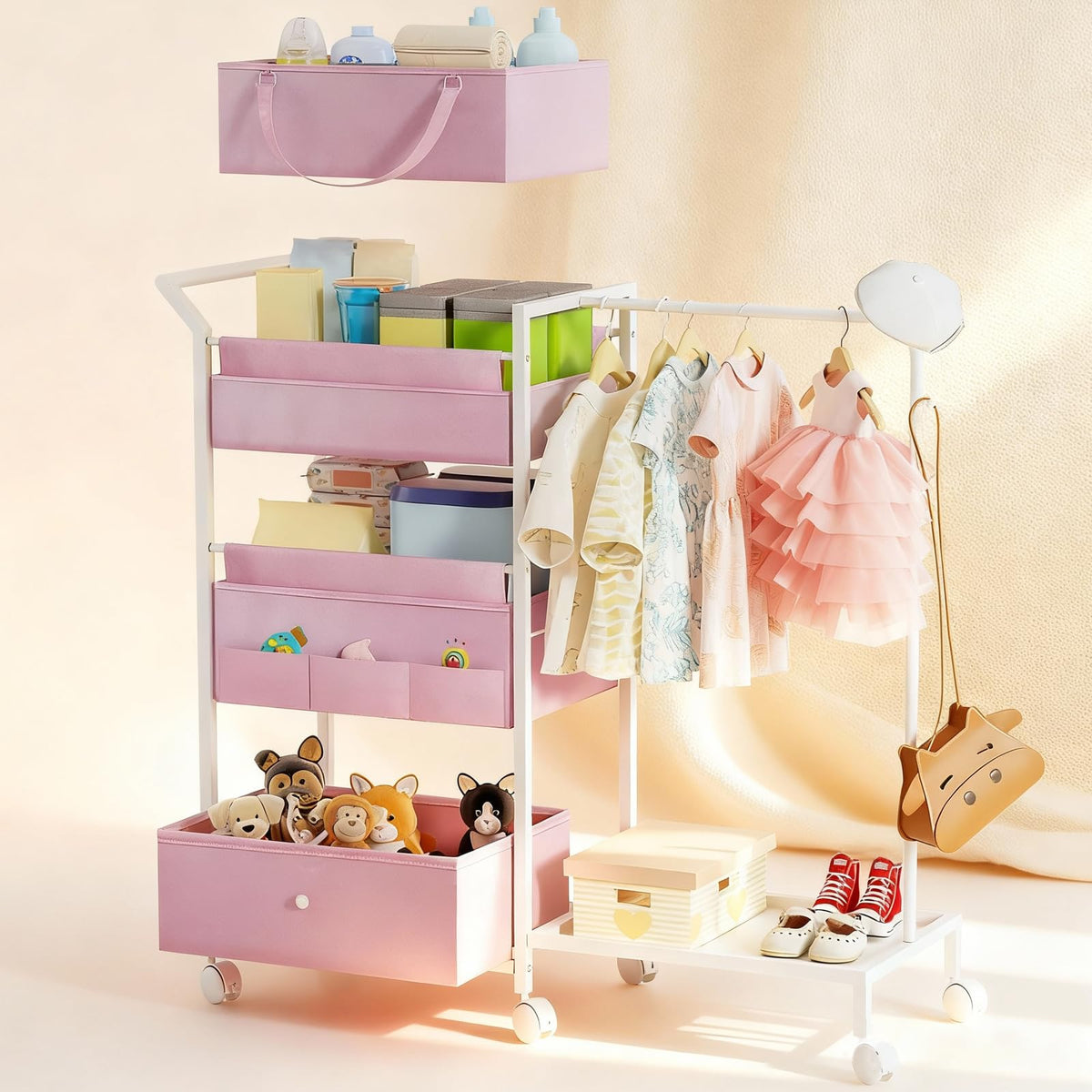 Orekemo diaper caddy 3-tier with moving mobility for nurseries.