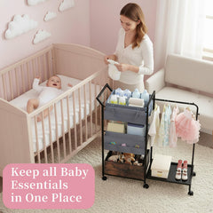 Orekemo diaper cart with wheels and brakes for smooth nursery movement and secure placement.