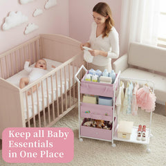 Orekemo rolling cart with drawers keeps baby essentials organized.