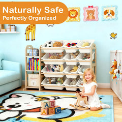 Orekemo toy storage organizer three-shelf design ideal for sorting books and toys.
