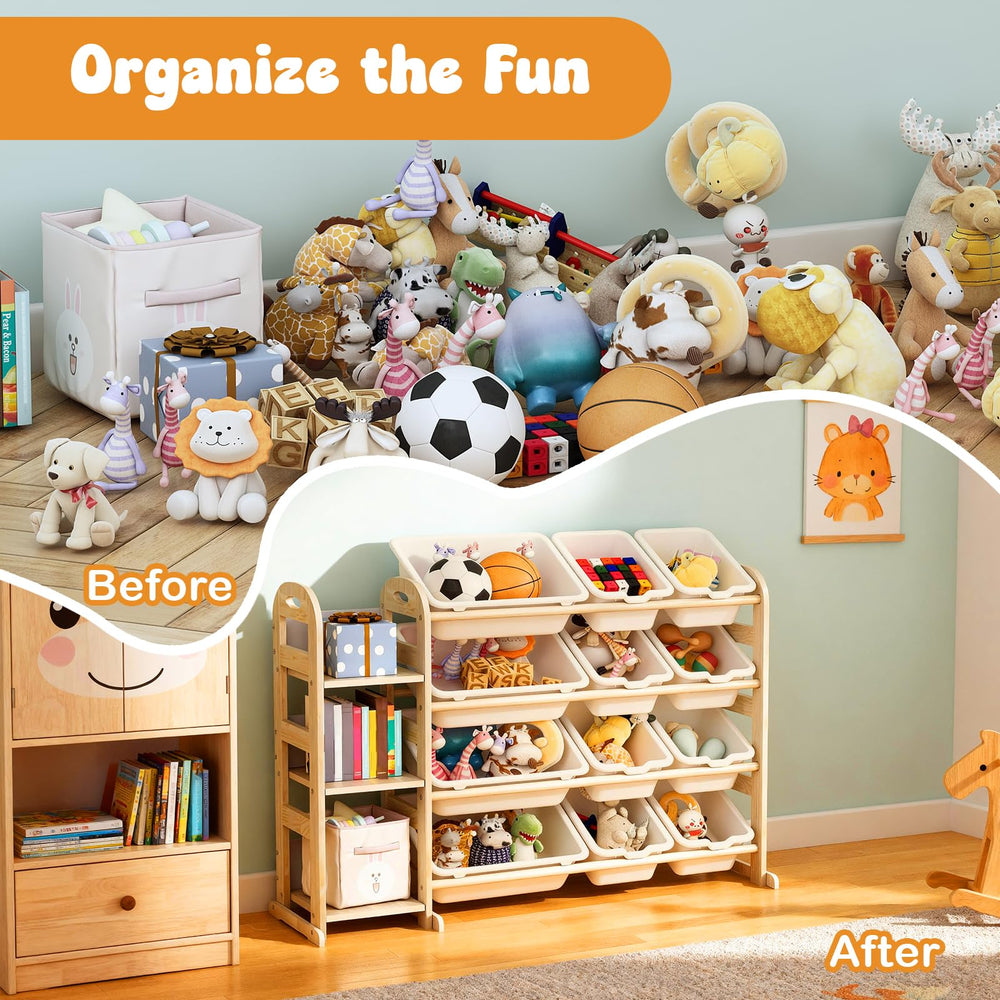 Orekemo toy storage organizer sturdy three-legged base improves stability.