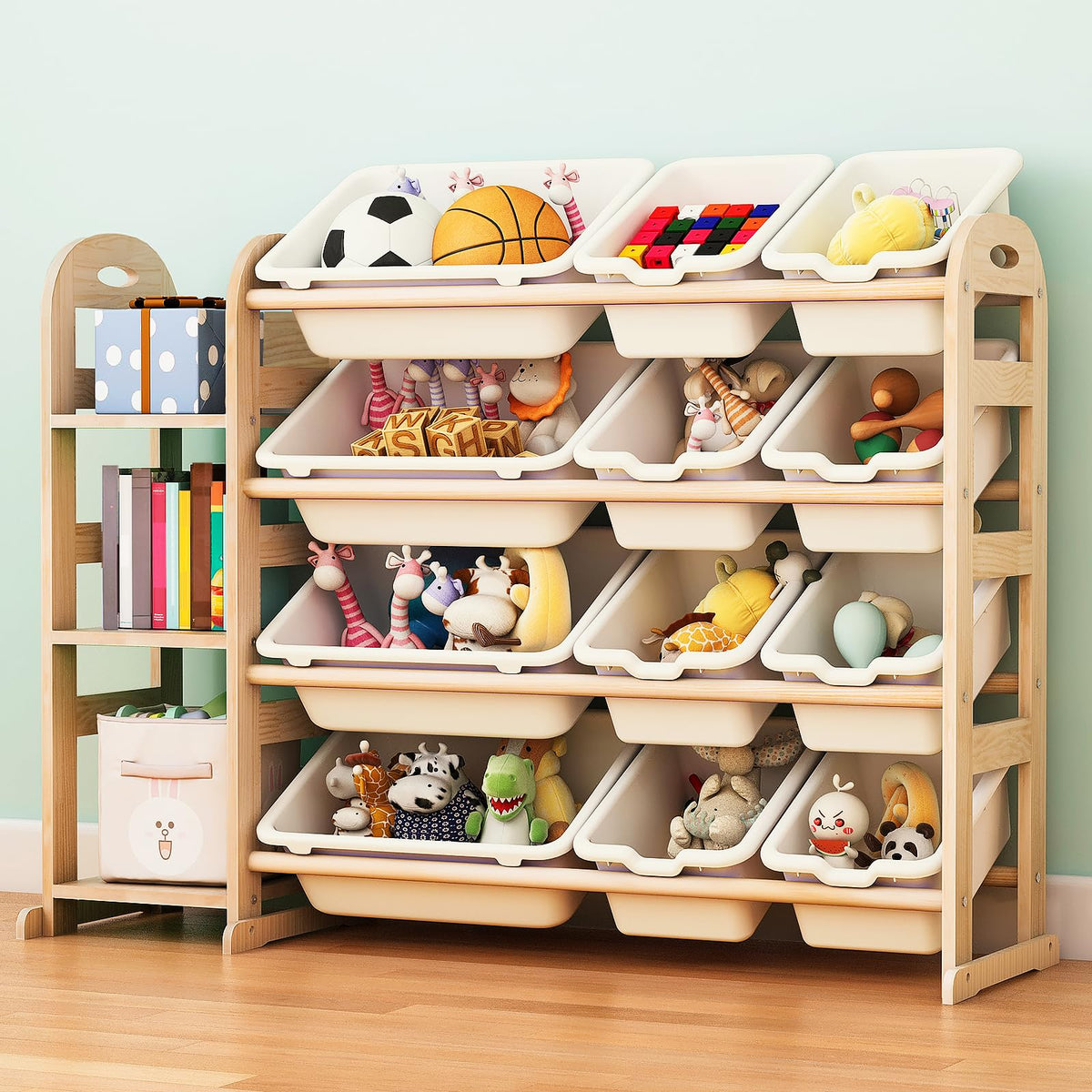 Orekemo toy storage organizer front view with accessible toy storage.