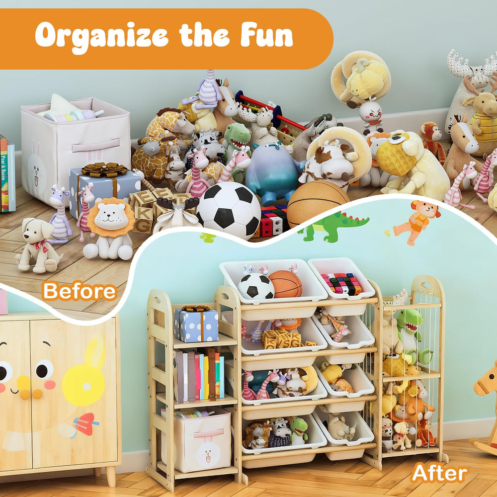 Orekemo spacious storage dimensions support books, toys, and stuffed animals.