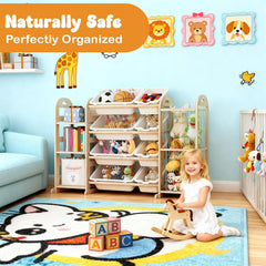 Orekemo wooden toy shelf with rounded corners enhances safety during play.